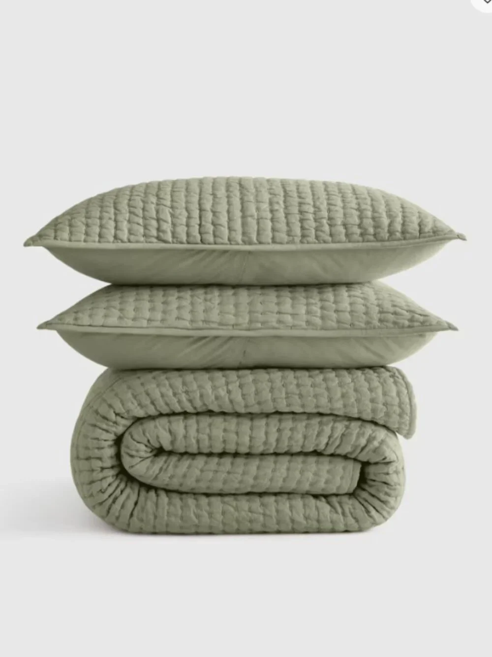 NIB Quince European Linen Cotton Stitch Quilt Set - Queen - Willowleaf